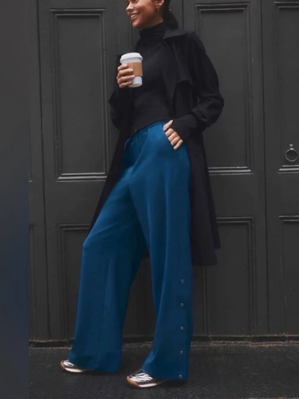 NWT Athleta MVP Wide Leg Snap Leg Pant Trouser Maritime Blue Pull On Pant Large - Picture 12 of 16